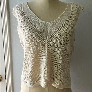 Ivory Boho Crochet Sweater Vest•sz L